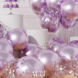 AULE Party Balloons Pack of 42 - Metallic Lavender