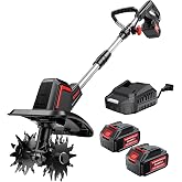 SOARFLY Cordless Tiller Cultivator 9" Width 6.6" Depth, 2&times;4.0Ah Batteries | 48 Steel Tines, 360RPM, Lightweight Battery Powered Small Garden Rototiller for Lawn Gardening Soil Cultivation