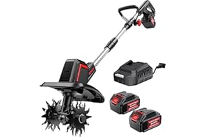 SOARFLY Cordless Electric Tiller for Gardening, Total 8.0Ah Battery Powered Mini Cultivator with 2×4.0AH Batteries & Charger, 9" Width, 6.6" Depth, 48 Steel Tines Rototiller for Soil Cultivation