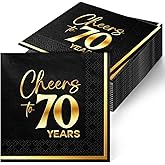 JOYGATHER Cheers to 70 Years - 50PCS Black & Gold Foil Cocktail Napkins, 3-Ply Disposable Paper 5x5 Inches 70th Birthday Napkins Decorations, Wedding, Anniversary, Party Men & Women