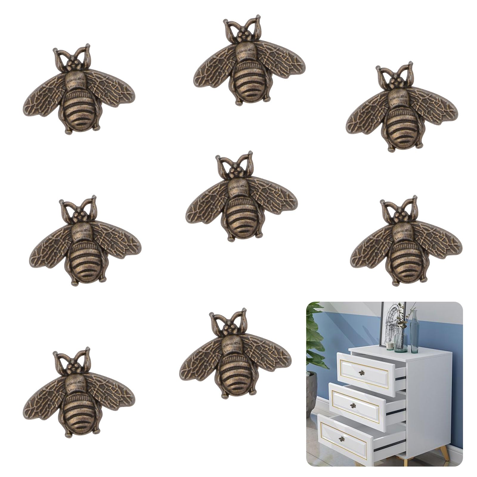 MOROBOR Vintage Bee Knobs, 8pcs Metal Zinc Alloy Single Hole Knobs Creative Furniture Handle with Screws for Cabinet Wardrobe Drawer Dresser — image 1