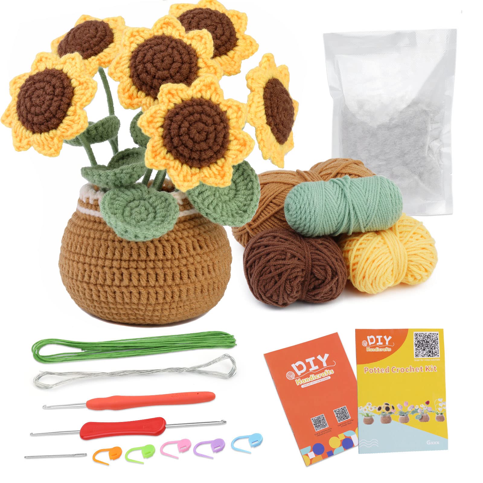 Namner Crochet Kit for Beginners, Sunflower Crochet Kits for Beginners Adults, Knitting Kit, with Crochet Hooks, Polyester Fiber Filling, Stem Wire, Stitch Markers, Hand Sewing Needles and Instruction