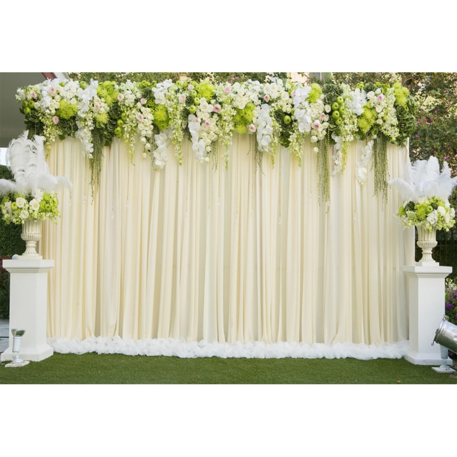 YongFoto 3x2m Vinyl Photo Backdrop Wedding Backdrop Long Curtain Flowers Column Grass Lawn Background Valentine's Day Wedding Party Wall Decoration Video Shoot Studio Photography Props