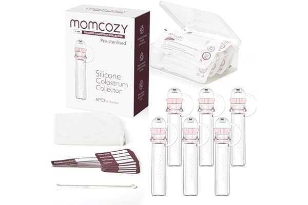 Momcozy Colostrum Collector Reusable Breast Milk Collector with Storage Case and Cotton Wipe, Portable Colostrum Container BPA Free, Multi-Use Collector 5ml-6pcs