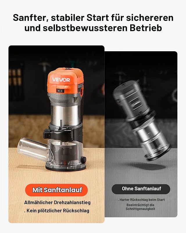 Oberfräse, 710 W, Drehzahlregulierung, Kantenfräse mit Fester Basis & Staubabsaugung, Parallelanschlag, Fräsmaschine für Holzbearbeitung, Trimmen, Heimwerkerprojekte, Kabelgebunden