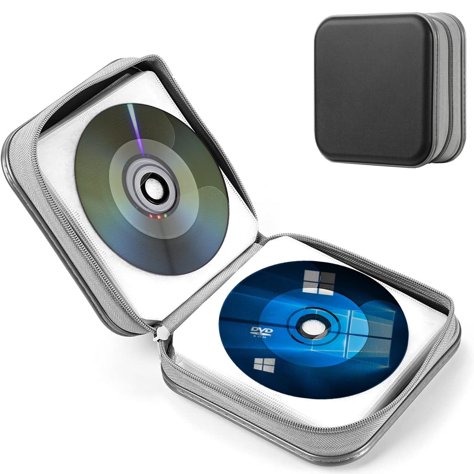 CD DVD Case, 40 Discs Capacity Portable Travel CD Case Storage Album Bag Plastic Bag Case - Double Side DVD DJ Disc Organizer with Hand Strap Protective Zipper Storage Wallet Hand Bag (Black)