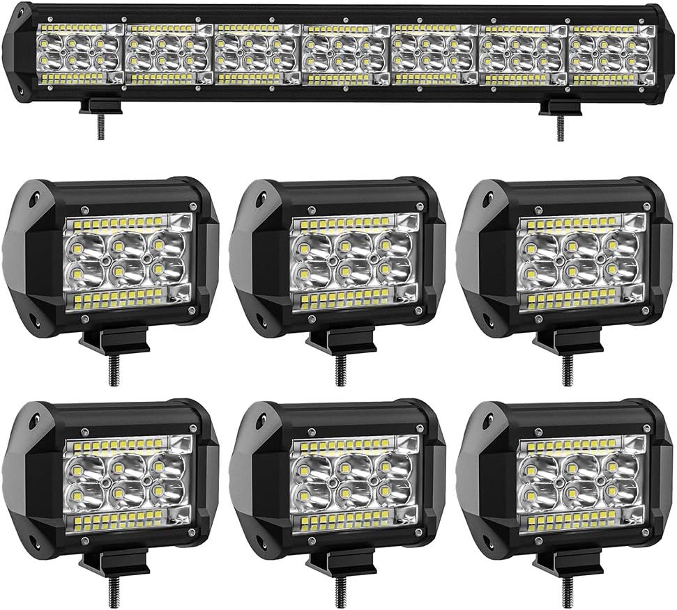 LED Pods Light Bar 20inch 546W 54600LM+6PCS 4inch 78W 7800LM, LED Light Pods Spot Offroad Lights Bar Combo Beam, high Brightness led Light Bars for Trucks Off-Road SUV Rv ATV UTV Boat Lighting: Automotive