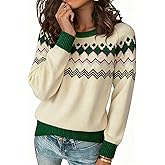 ANCAPELION Women's Christmas Sweater Pullover Vintage Color Block Chunky Knit Sweater Tops
