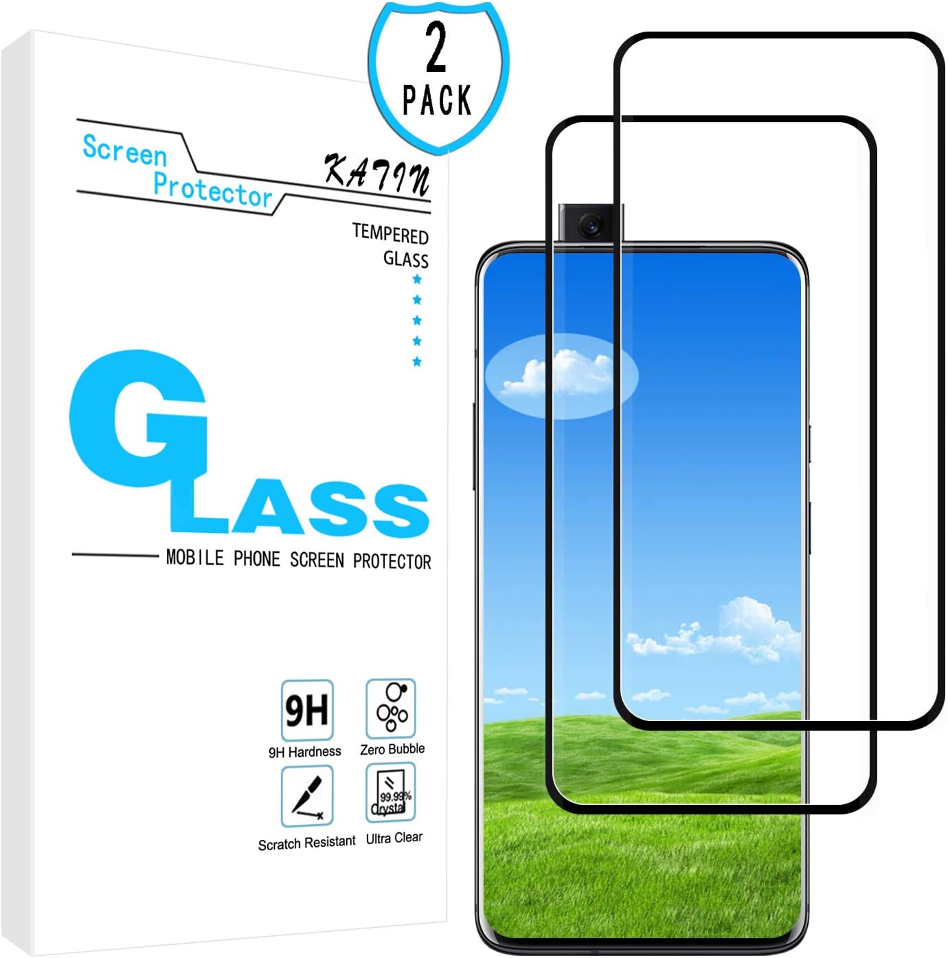 KATIN OnePlus 7 Pro Screen Protector - [2-Pack] 3D Curved [Full Max Coverage] Tempered Glass for OnePlus 7 Pro, Easy to Install, Bubble Free with Lifetime Replacement Warranty