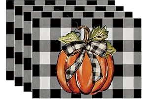 ONFAON Fall Decorations for Home, Buffalo Plaid Pumpkin Fall Placemats Set of 4, 12x18 Inch Autumn Seasonal Farmhouse Burlap Indoor Outdoor Table Mats Decorations for Home Party CZD01
