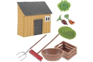 DECHOUS Miniature Farmhouse Model with Detailed Plastic Farm Tools and Vegetables Realistic Mini Garden