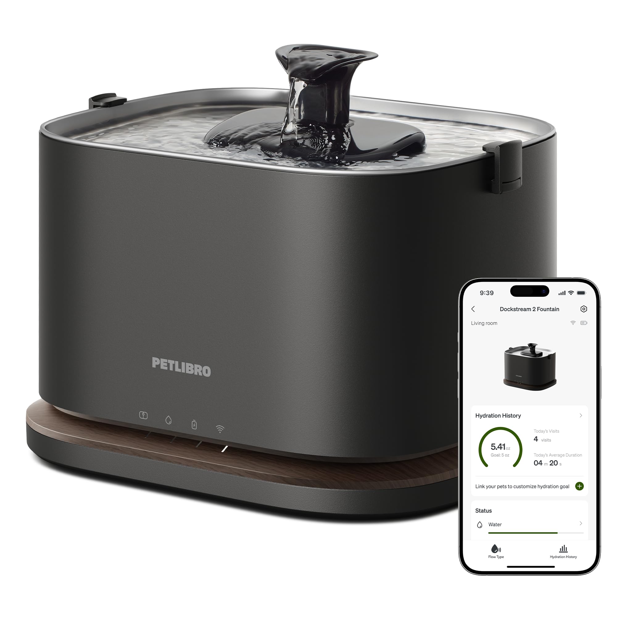 Photo 1 of PETLIBRO Upgrade Cat Water Fountain, Cordless Cat Fountain Battery Operated, App Monitoring 3L/101oz Dockstream 2 Pet Water Fountain with Stainless Steel Tray, 5GHz WiFi Dog Water Bowl Dispenser