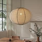 METHEDEECO Japanese Linen Pendant Light with Plug-in Cord E26 20INCH Wabi-Sabi Linen Lantern Lamp Handcrafted Ceiling Light F