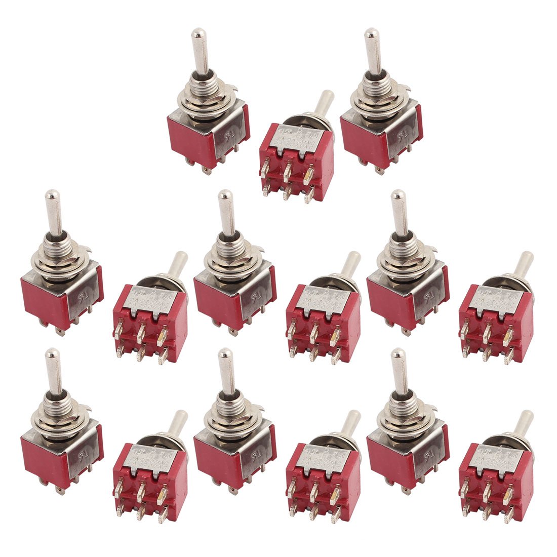 Sourcingmap 15Pcs AC 250V/2A 120V/5A DPDT 6 Pin On/Off/On Mini Toggle Switch Replacement