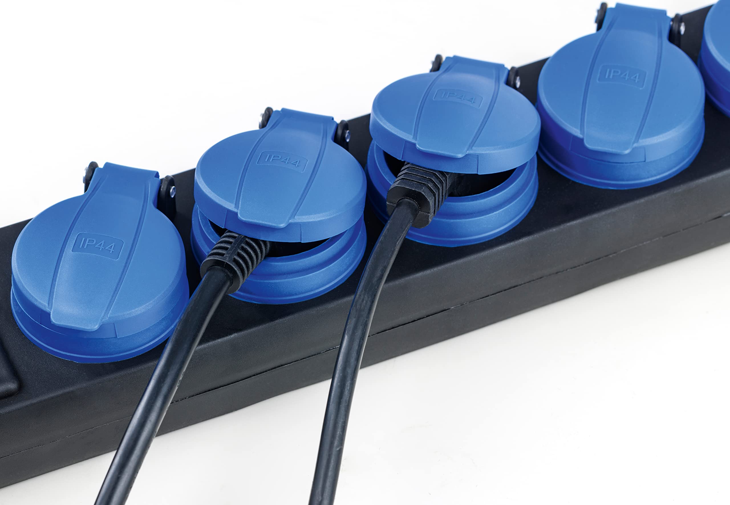 as - Schwabe 6-Fach Verteilersteckdosenleiste, Mehrfachstecker mit 1,5 m Leitung H07RN-F 3G1,5, Mehrfachsteckdosen mit Klappdeckel und Wandbefestigung, Aussenbereich, 230V, 16A, IP44, Schwarz, 38616 4