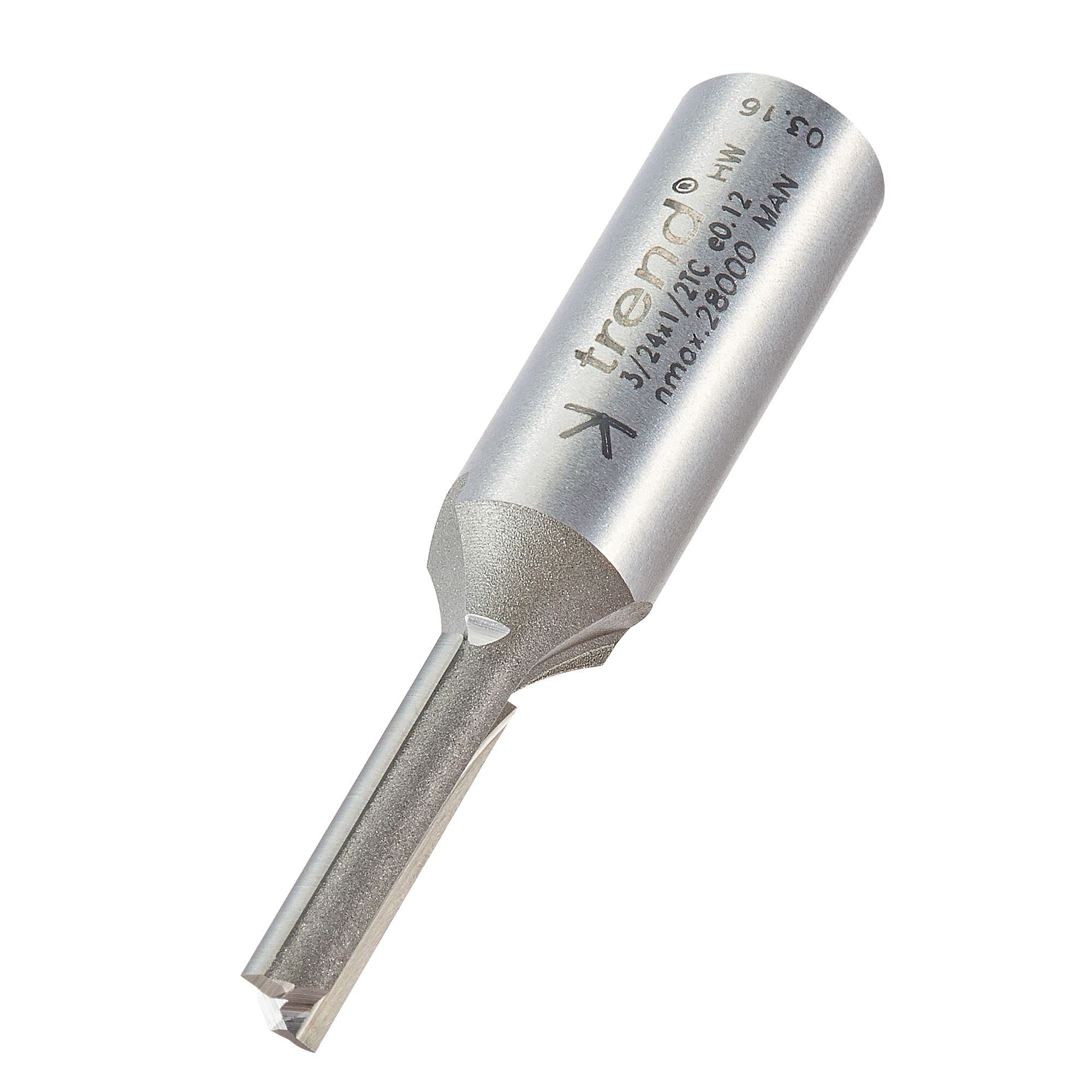 Trend Professional Straight Two Flute Router Cutter, 1/2 Inch Shank, 6mm Cut Diameter, 25mm Cut Length, Tungsten Carbide Tipped, 3/24X1/2TC