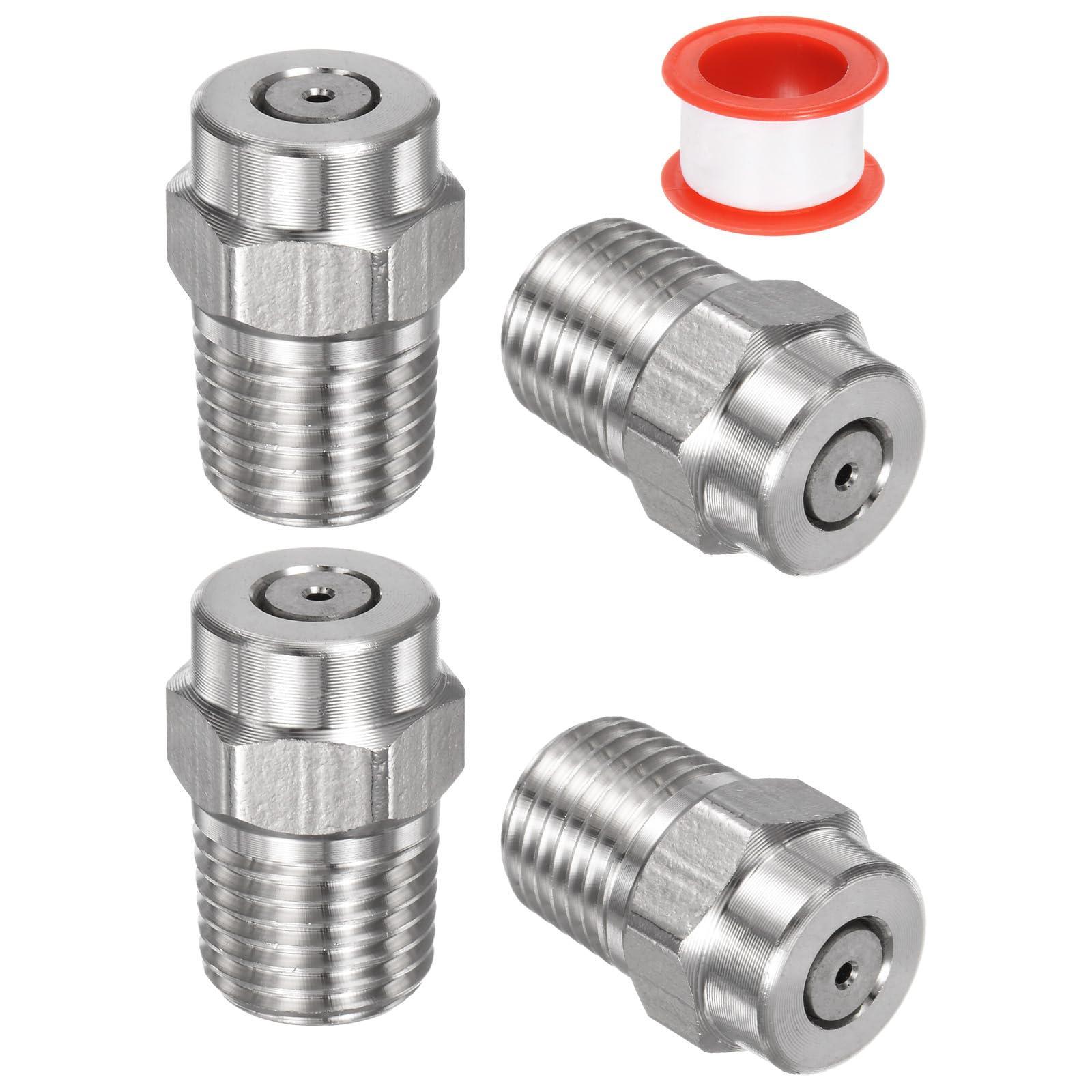 M METERXITY 4 Pack Surface Clean Tips - 0 Degree 1/4" NPT Male #00045 Pressure Washer Nozzles Cleaner Nozzle Replacement, Stainless Steel with Sealing Tape for Water Guns (1.311mm Orifice)