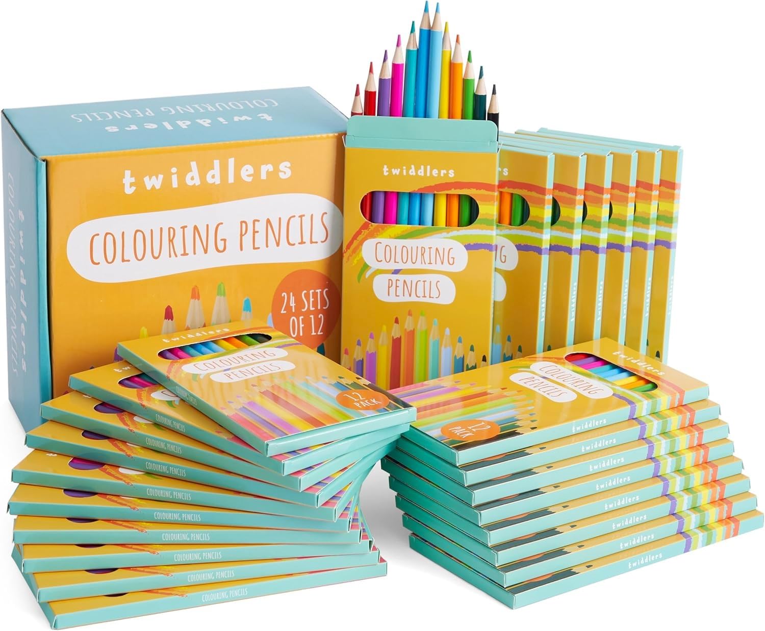 THE TWIDDLERS 24 Boxes of Colouring Pencils, 12 Per Box, 288 Total - 18cm Full Length Multipack Drawing Set, Bulk Classroom Party Bag Fillers, Art Sketching Pencils for Kids & Adults — image 1