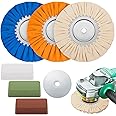 Tallew 6 Pcs 8 Airway Buffing Wheel Kit in Diameter 5/8 in Arbor Hole, Aluminum Metal Polishing Wheel and Polishing Compound for Angle Grinder Mirror Finish