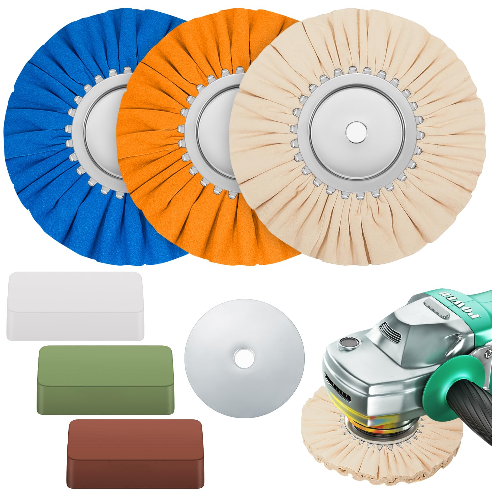 Hedume 4-Piece Airway Buffing Wheel Set - 8 Inch, 5/8 Arbor, For Angle Grinders - Coarse To Fine Polishing
