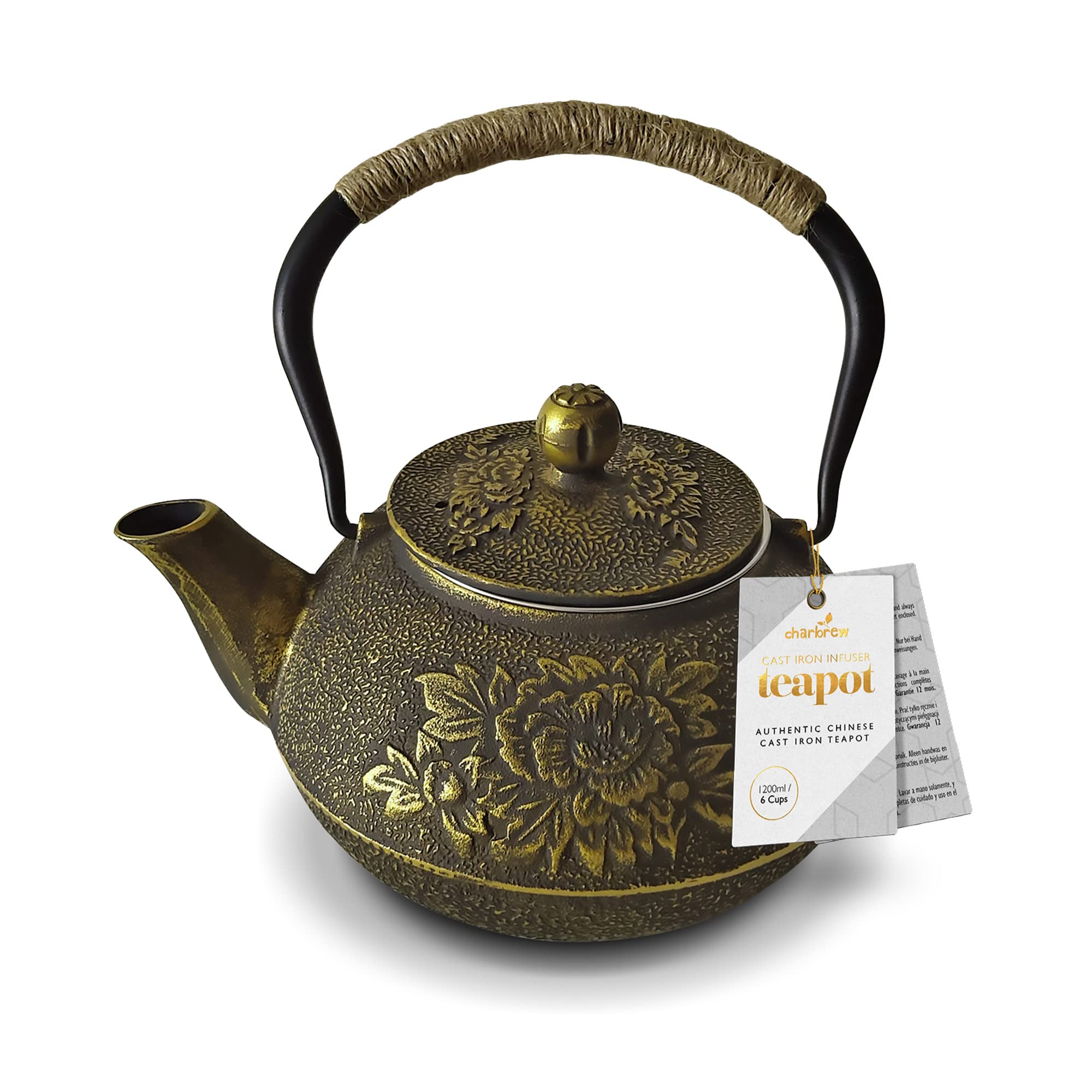 Charbrew Black & Gold Cast Iron Teapot 1200ml Teapot Kettle
