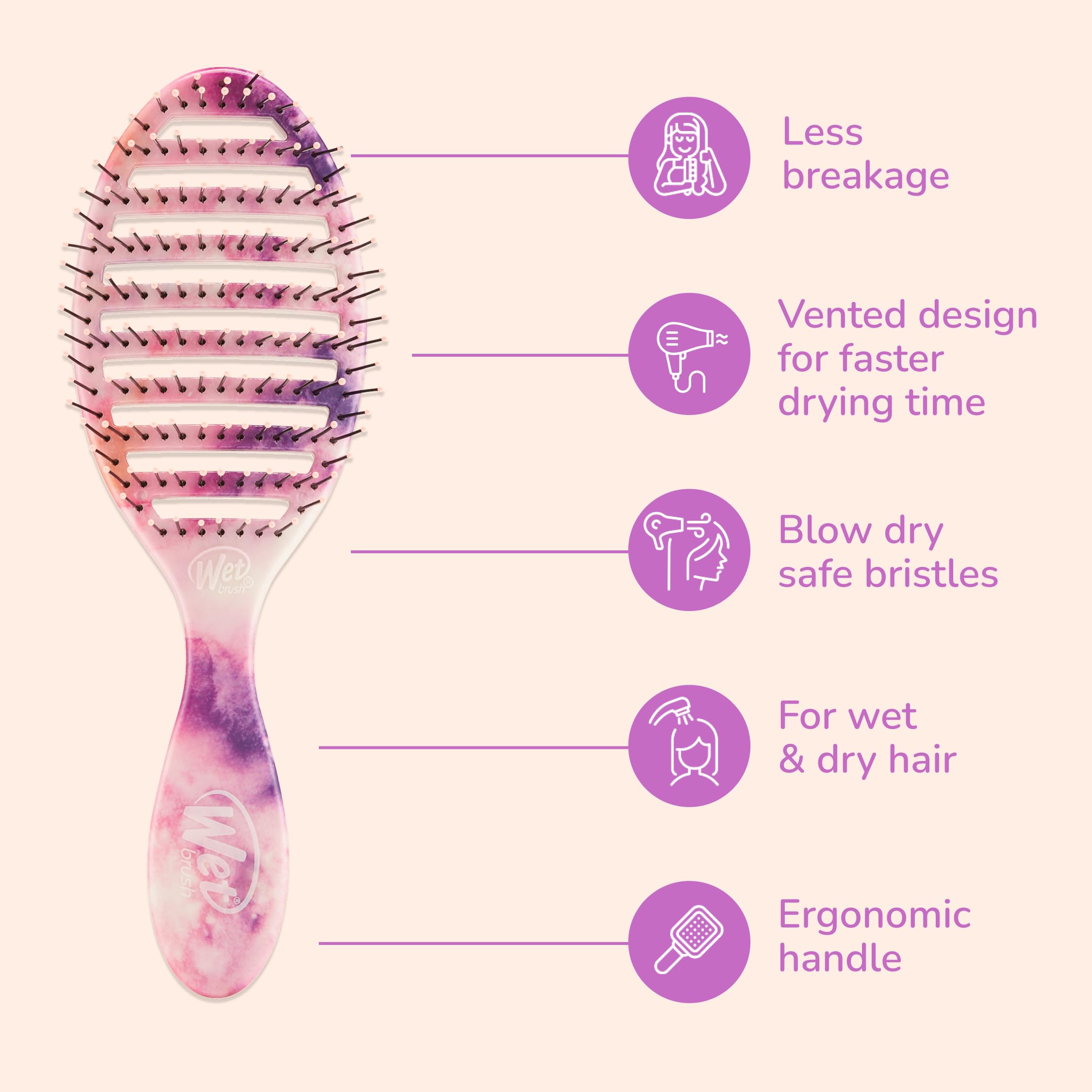 Wet Brush Speed Dry Hair Brush - Watermark (Color Wash) - Vented Design and Ultra Soft HeatFlex Bristles Are Blow Dry Safe With Ergonomic Handle Manages Tangle and Uncontrollable Hair - Pain-Free