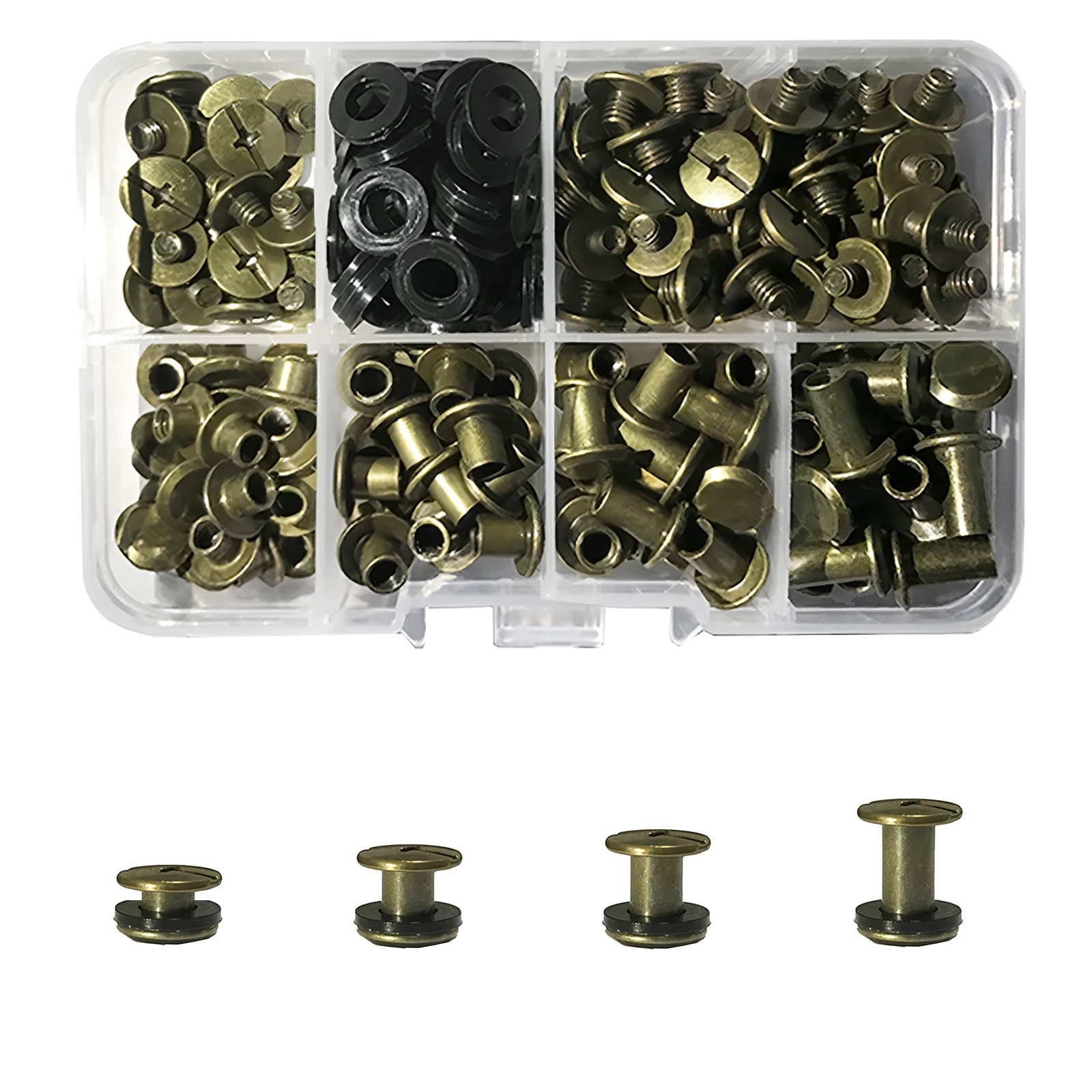 JXPXJMY 80 PCS Chicago Screw Set, Carbon Steel Binding Rivets for Books Leather Ledgers Travel Cases,Size M5*4/6/8/10 mm with Gasket (Bronzer)