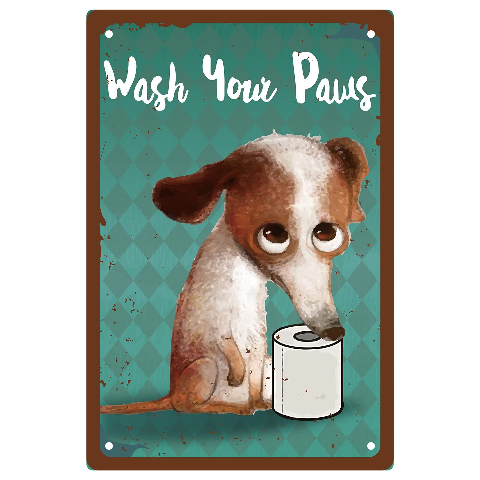 CREATCABIN Funny Bathroom Tin Sign Dog Wash Your Paws Signs Vintage Wall Art Decoration Plaque Farmhouse Artwork for Bathroom Home Garden Bar Pub Cafe Decor Halloween Christmas 8 x 12 Inch