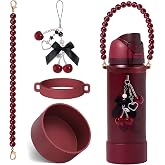 Wututir Water Bottle Accessories Set for Owala FreeSip 24oz、32 oz&ndash; Includes Pearl Handle Strap, Bow Charms,2.9in .3inch Silicone Bling Boot for Owala Accessories for Women