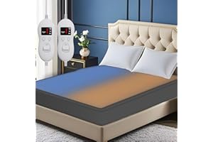 SOHTOPHO Heated Mattress Pad King Size - Electric Mattress Pad with Dual Control, 8 Heating Settings, Soft Blanket, Bed Warmer, 12-Hour Timer, Heater Sheets, 78" x 80" (Oval Gray, King)