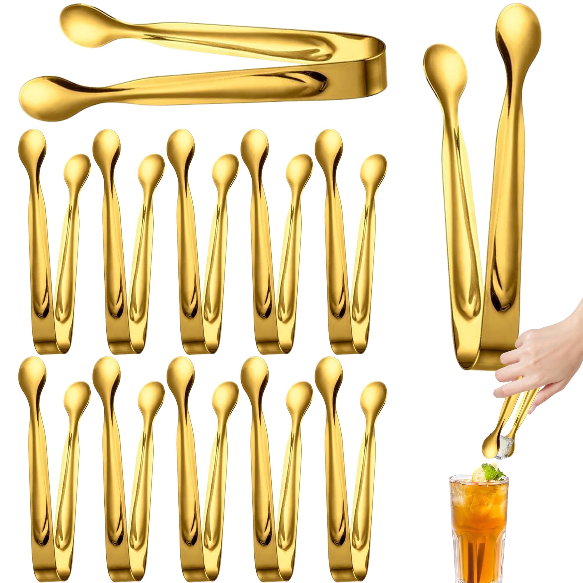 Photo 1 of 12 Pcs Mini Tongs Stainless Steel 6 Inch Small Sugar Serving Tongs for Buffets,Coffee Bar,Tea Party,Charcuterie Board Appetizers Dessert Serving Food Tiny Party Ice Bucket Danish Candy (Gold)