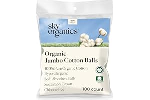 Sky Organics Organic Jumbo Cotton Balls for Sensitive Skin, 100% Pure Organic Cotton Sustainably Grown, Chlorine Free, Hypoallergenic, Ultra-Soft and Absorbent for Beauty,Personal Care, 100 ct w Ebook