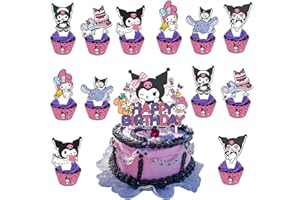 CYNCOY 37 Pcs Birthday Cartoon Cake Topper and Cupcake Toppers Set, Cupcake Toppers Cake Decorations, Birthday Party Supplies for Anime Birthday Decorations (Kuro)