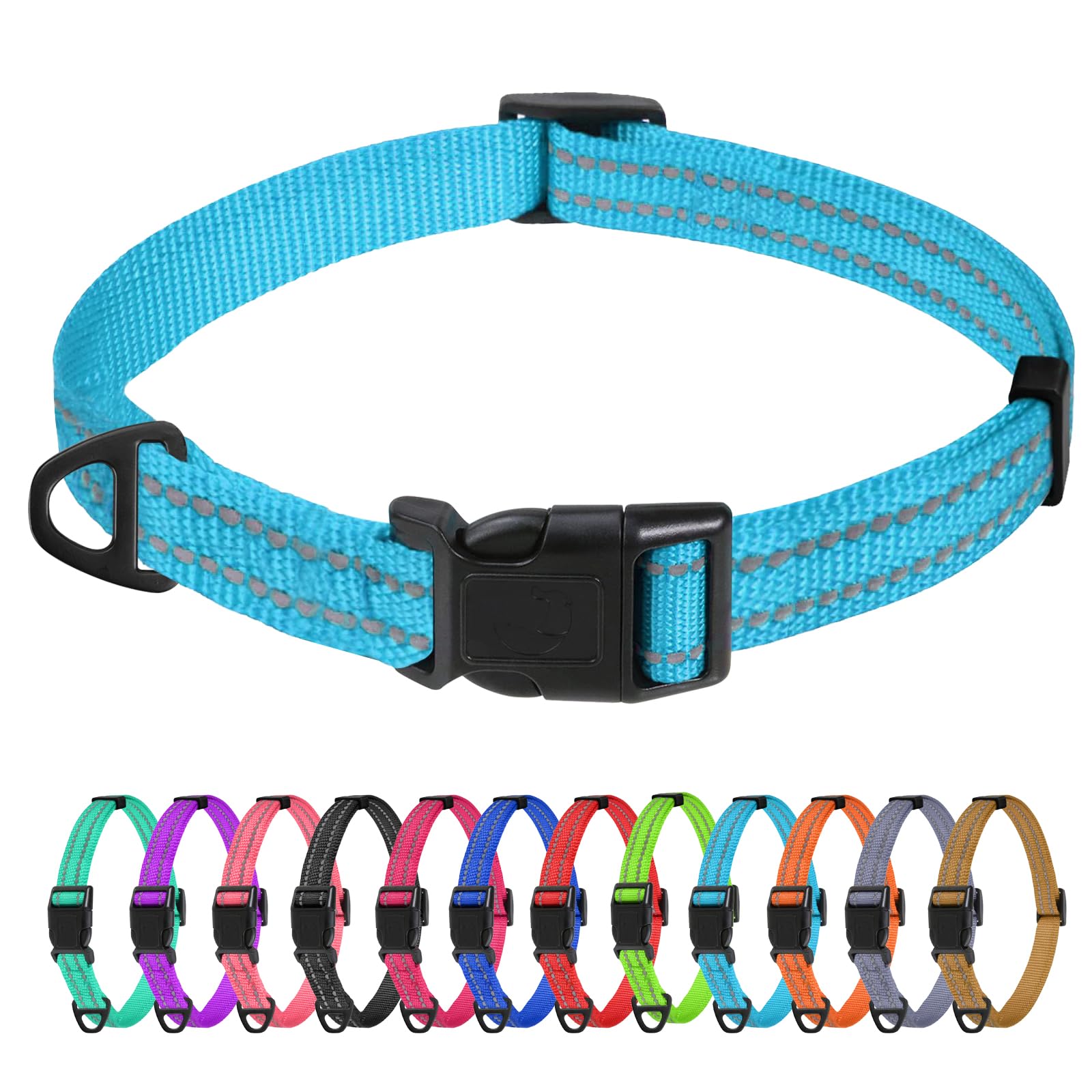 TagMe Reflective Nylon Dog Collars, Adjustable Classic Pet Collar with Quick Release Buckle for Extra Small Dogs, SkyBlue, 1.5 cm Width