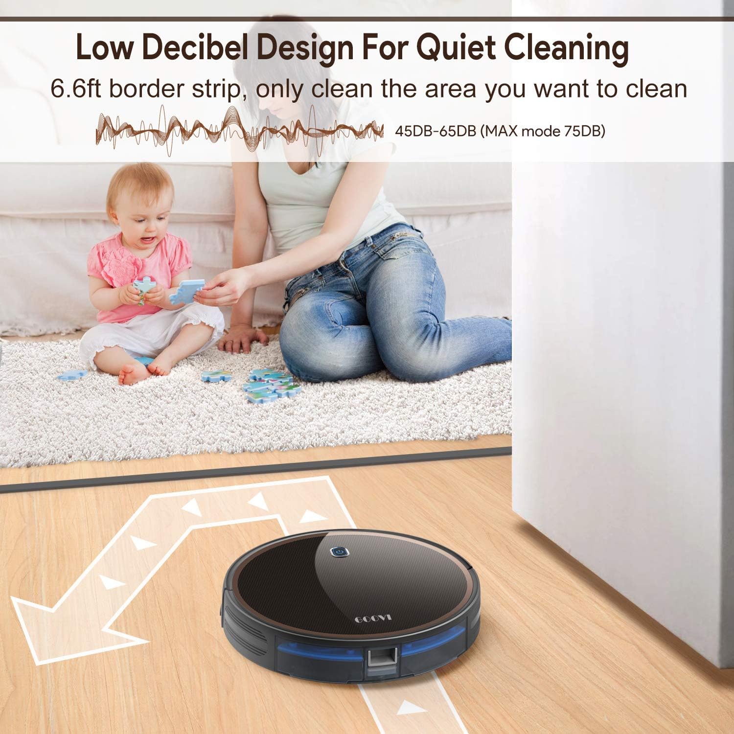 GOOVI by ONSON Robot Vacuum, 2000Pa Robotic Vacuum Cleaner (Slim) Max Suction, Quiet Multiple Cleaning Modes, Self-Charging Vacuum with Boundary Strips, for Pet Hair, Hard Floor, Medium-Pile Carpets -