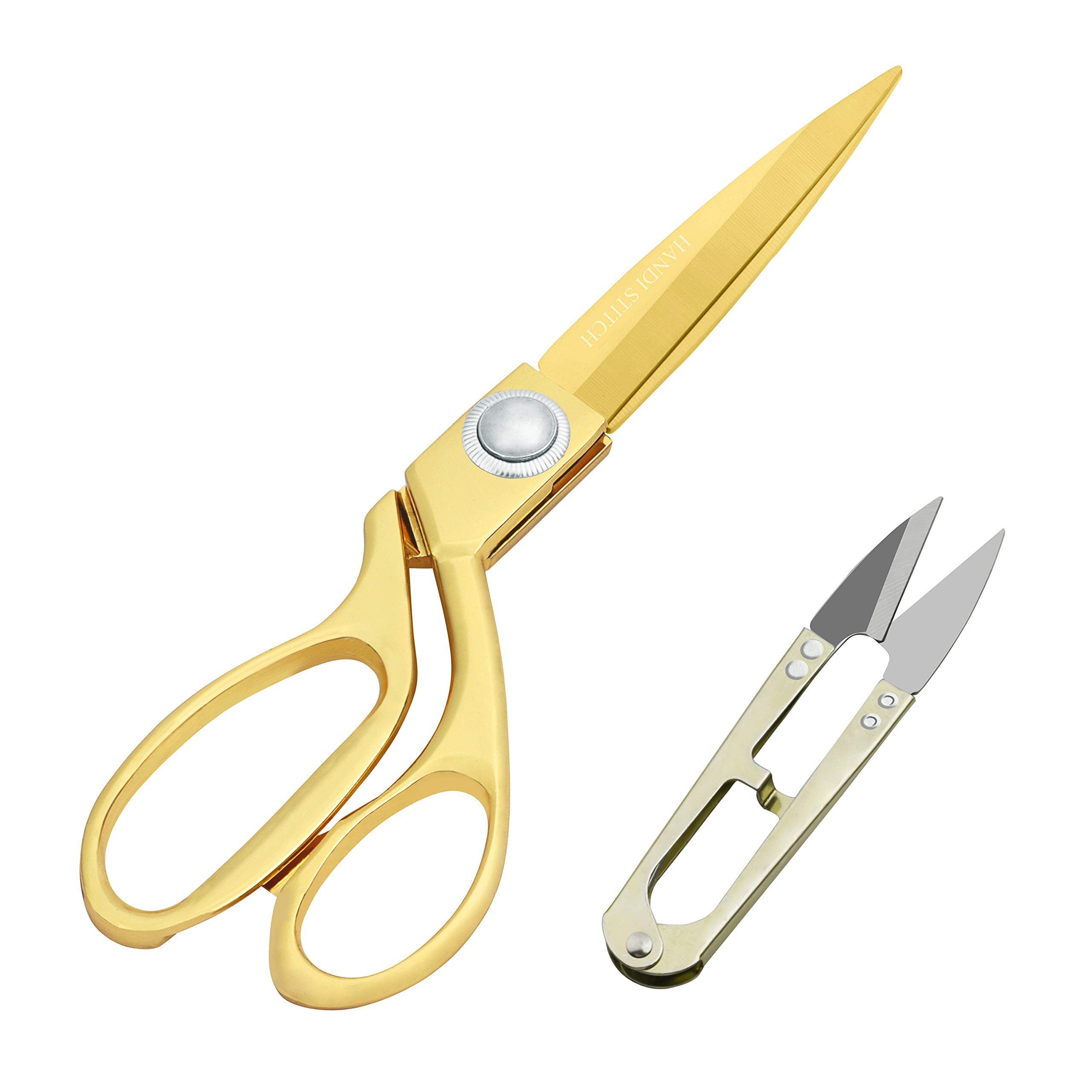 Handi Stitch Gold Tailor Dressmaking Scissors & Yarn Thread Snippers - Heavy Duty 22.86cm/9 Inch Stainless Steel Sharp Shears - Cutting Fabric, Clothes, Leather, Denim, Altering, Sewing & Tailoring