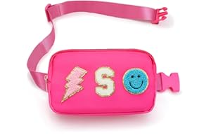 PAINZIETEG Fanny Pack for Girls Crossbody Bag, Chenille S Letter Preppy Nylon Kids Belt Bag for Birthday Christmas Graduation Personalized Gifts for Girls Teen Women Fanny Pack (S, Pink)