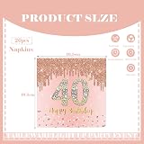 COSORO 20 Pcs Rose Gold 40th Birthday Napkins Ladies Table Decor Serviettes view 2
