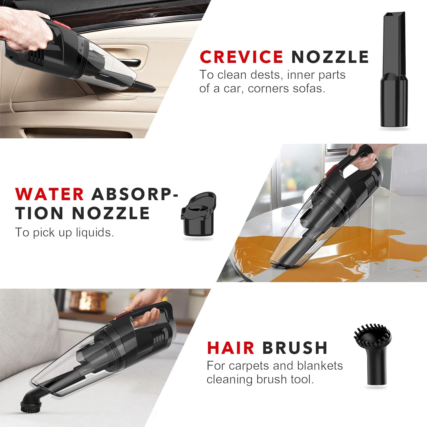 whall Handheld Vacuum Cordless, 8500PA Strong Suction Hand Held Vacuum Cleaner with LED Light, Lightweight Rechargeable, Portable Mini Hand Vacuum Wet Dry for Car, Home and Pet
