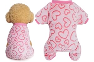 Dxhycc Fleece Dog Pajamas Cute Dog Heart Puppy Jumpsuit Warm Soft Pet Holiday Clothes for Small Medium Cats and Dogs (Pink, S)