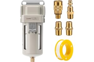 LNCHKA Air Line Filter,3/8" NPT Port for Clean Air System AF3000-03,Air Dryer for Compressor,0-150PSI,5 Micron Brass Element,Semi-Auto Drain, Poly Bowl,Bracket