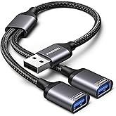 KiwiBird USB Splitter 1 in 2 Out, USB Splitter Cable, USB A Power Splitter | Double USB Adapter for Charging, 2 Port USB Hub Data Transfer Compatible with Laptop PC Keyboard Mouse Smart TV Xbox PS5 PS4