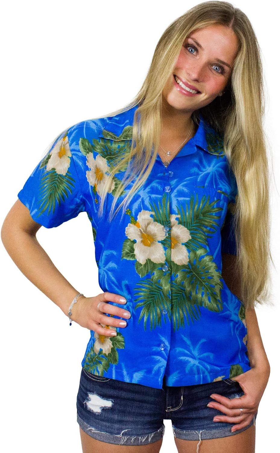 King Kameha Hawaiian Blouse Shirt for Women Funky Casual Button Down