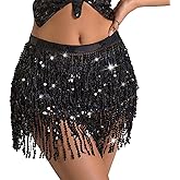 Women's Sequin Fringe Skirt Sparkle Tassel Skirts Belly Dance Hip Scarf for Women and Girls Festival Party Rave Costume