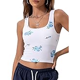 Danysu Women Rib Tank Top Padded Workout Top Square Neck Crop Tank Fitted Basic Cami Tops