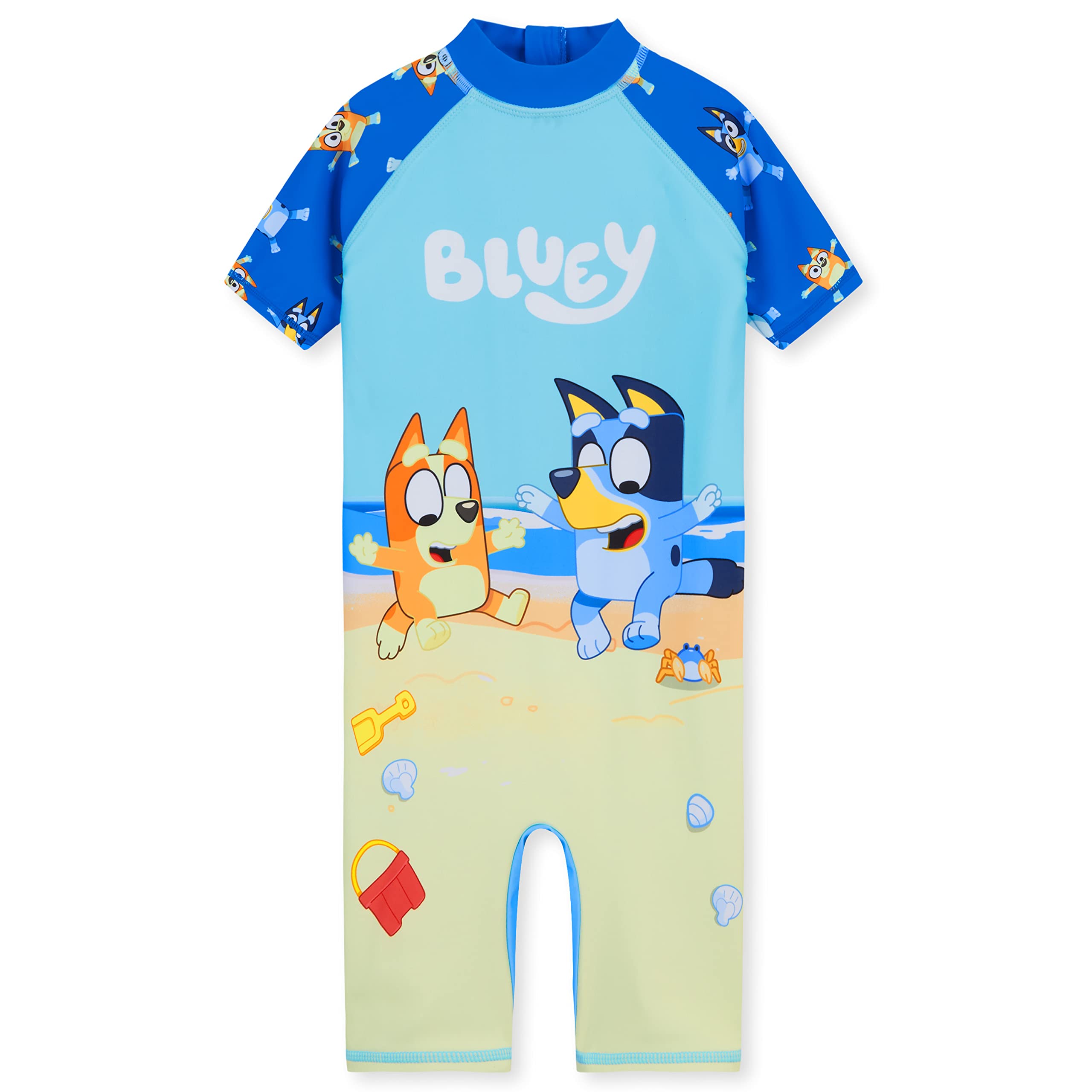 Photo 1 of Bluey Girls Swimsuit Long Sleeve One Piece Bathing Suit or Rash Guard Kids Toddler (7-8 Years, Blue)