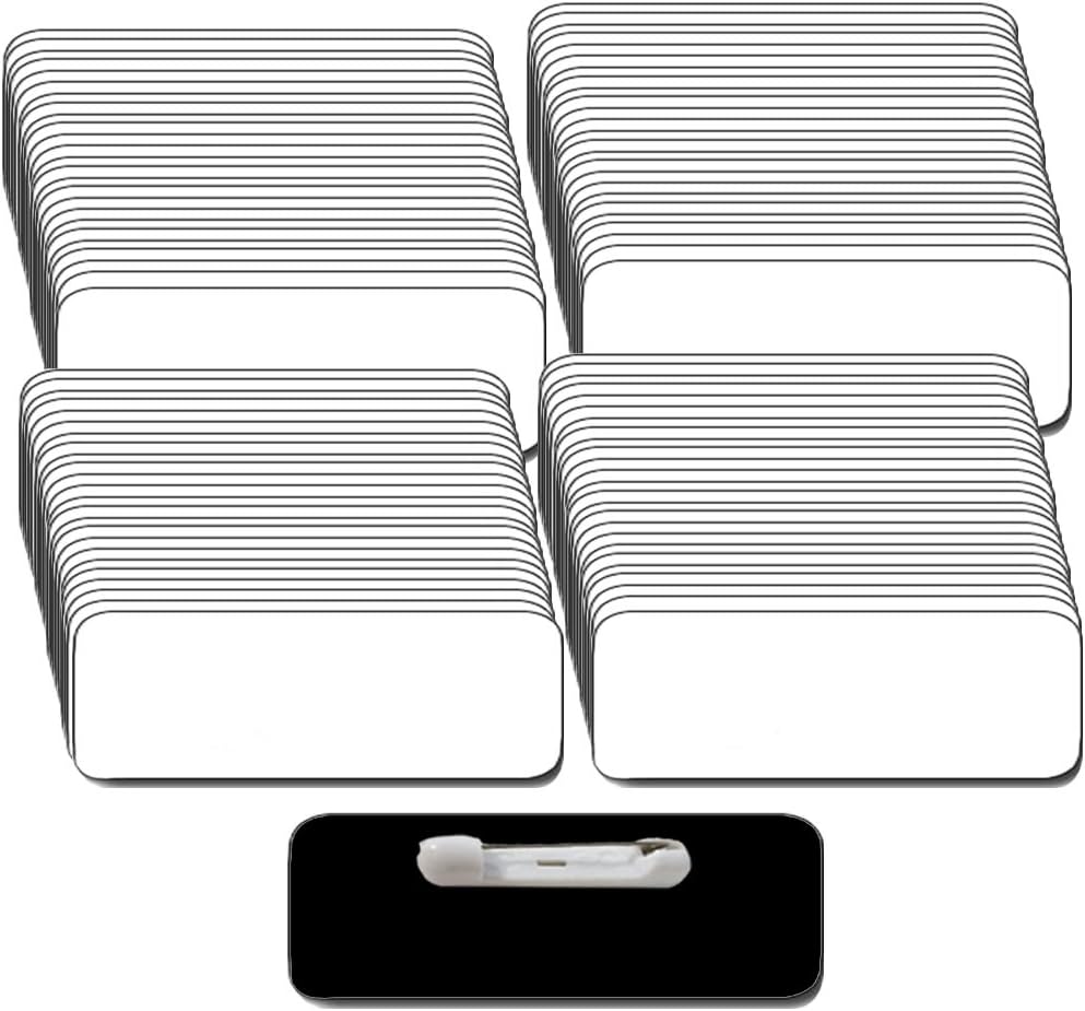 Amazon.com : Name Badges with Pin Fasteners - 100 pack Kit Includes Crystal Clear Gloss ...