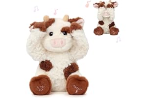 Hopearl Peek A Boo Cow Interactive Repeats What You Say Plush Diary Cattle Toy Musical Singing Talking Stuffed Animal Adorable Electric Animate Gift for Toddlers, Brown, 11''