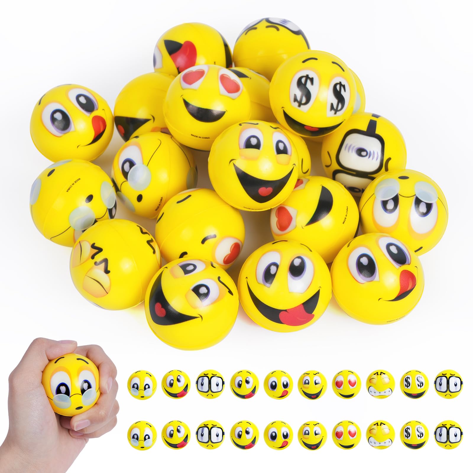 Ainiv Funny Face Squeeze Stress Balls, 20pcs Stress Relief Ball, Sensory Stress Ball, Hand Exercise Stress Relief Balls, Squeeze Toys for Anxiety, Fidget, Tension, Manage Anger