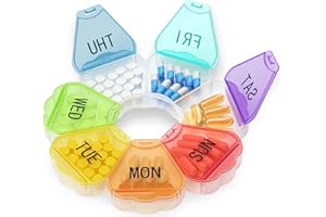 FAHZON 𝐖𝐞𝐞𝐤𝐥𝐲 𝐏𝐢𝐥𝐥 𝐎𝐫𝐠𝐚𝐧𝐢𝐳𝐞𝐫, Thinned and Enlarged 7 Day Pill Organizer, Cute Daily Pill Box with Large Compartment for Travel, Pill Container for Medication, Vitamin, Supplements(Rainbow)